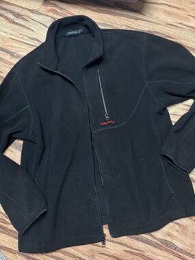 Nautica Men’s Black Full-Zip Fleece Jacket with Chest Zip Pocket